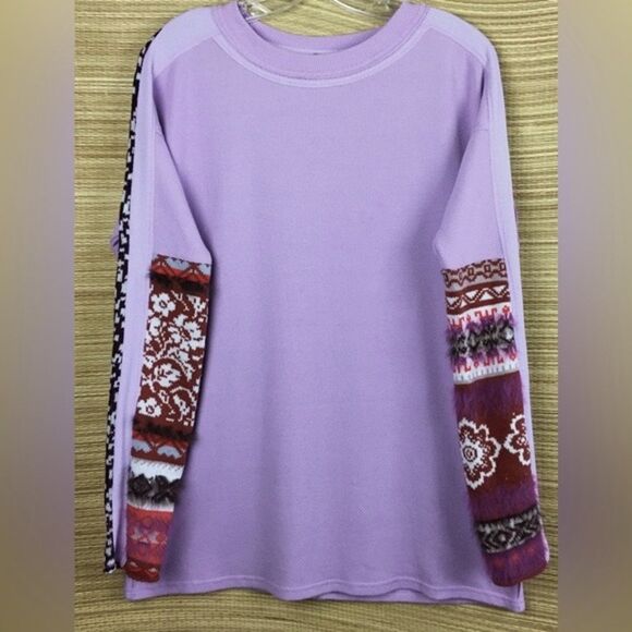 Free People womens On My Way Cuff Cotton Mixed-print Thermal Top In Petal Size S - Picture 4 of 11